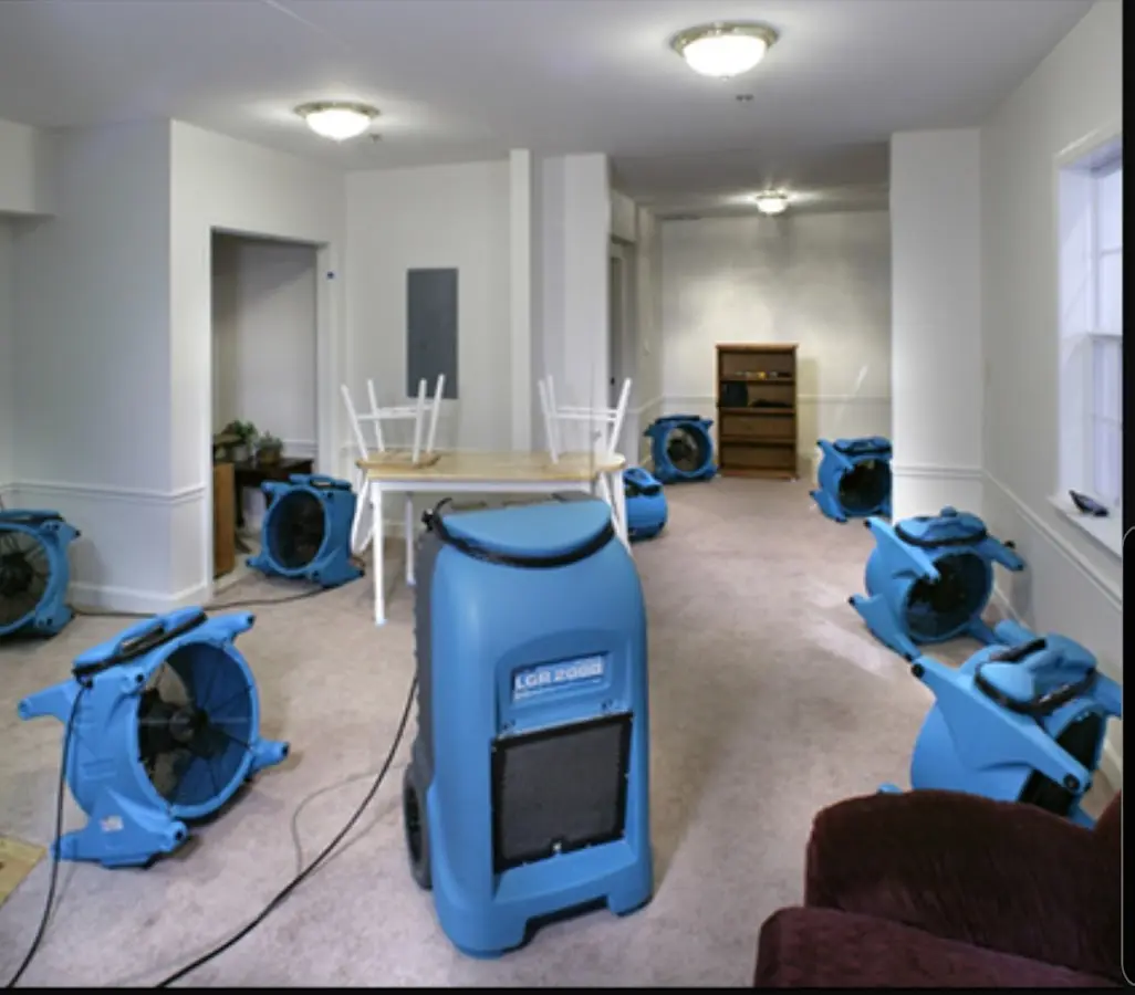 Air movers and dehumidifier setup for Water Extraction & Removal in Dunbar